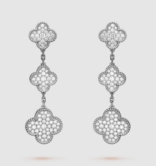 [Eternal Jewelry]CLOVER 3 MOTIF DIAMOND SILVER DROP EARRINGS