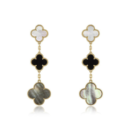 [Eternal Jewelry]CLOVER EARRINGS GOLD ONYX MOP 3 MOTIF